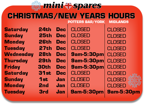 Opening hours CHRISTMAS-NY Mini Spares